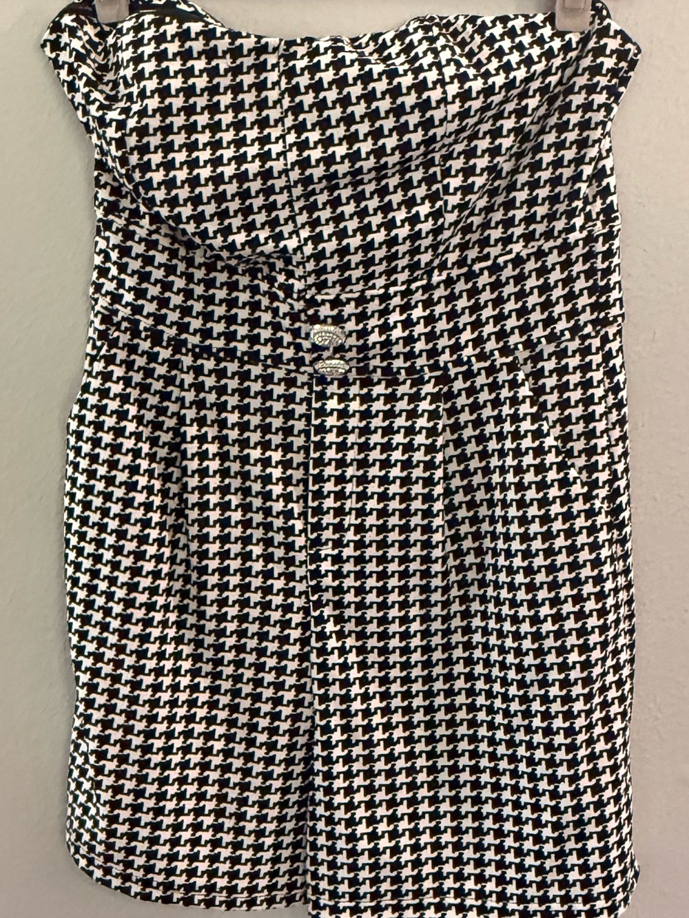 Strapless Houndstooth Sorts Romper- Black & White